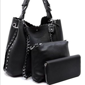 Black Pebble Texture Hobo 3 in 1 Handbag Set